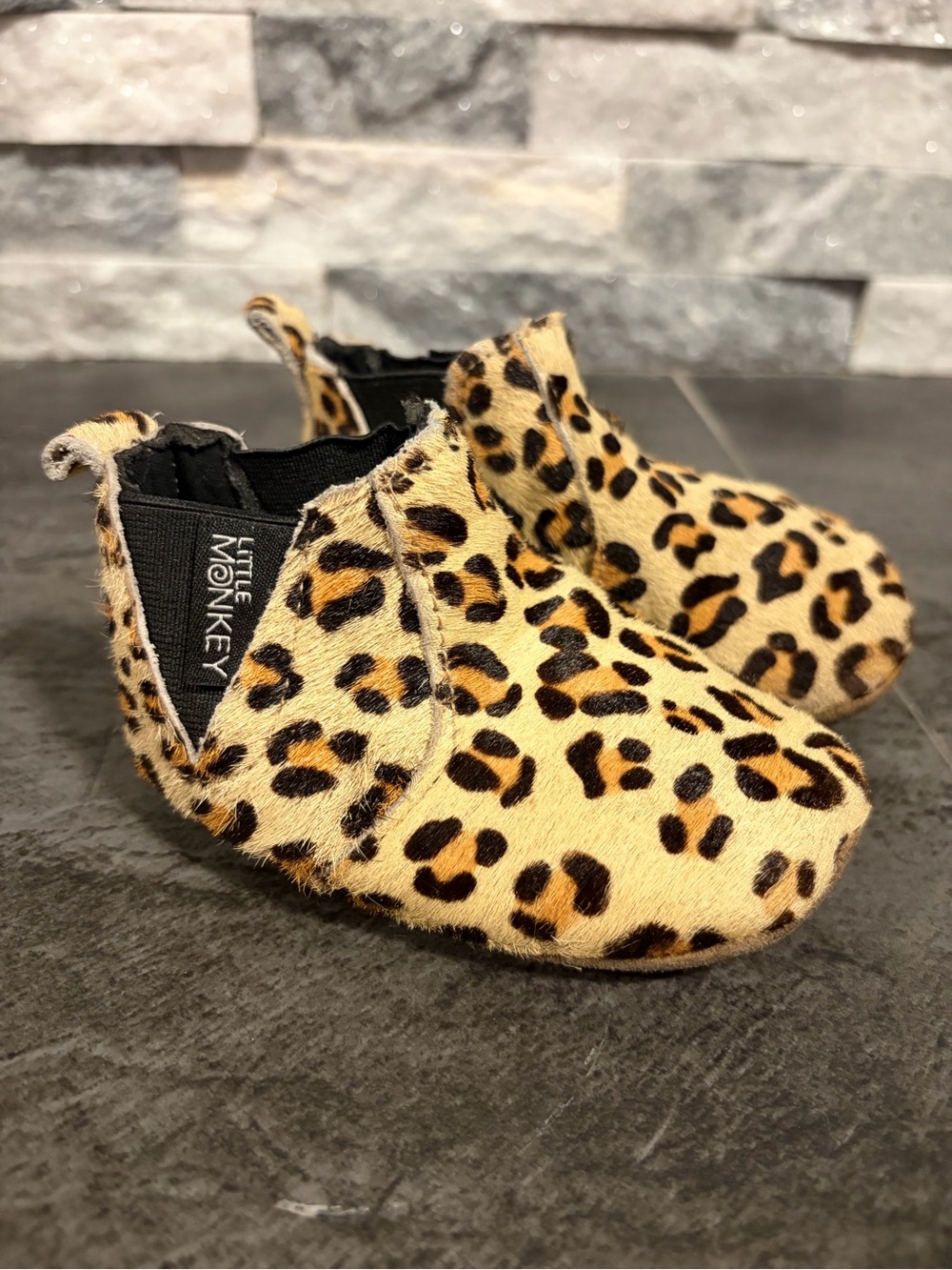 Leopard Print Hair Baby Booties - Tan/Black